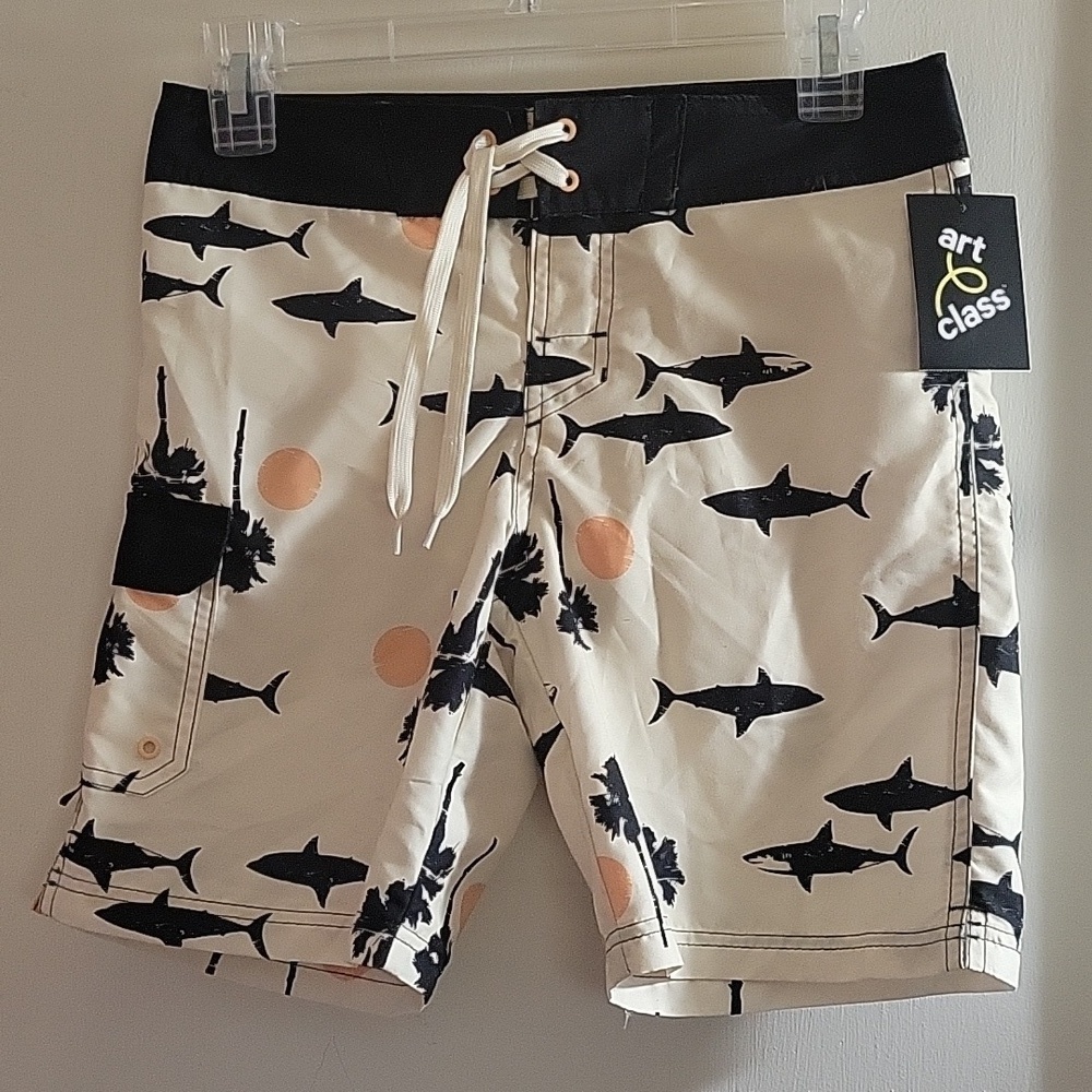 Art Class Boys Shark Print Board Shorts, size: 8 Husky, NWT